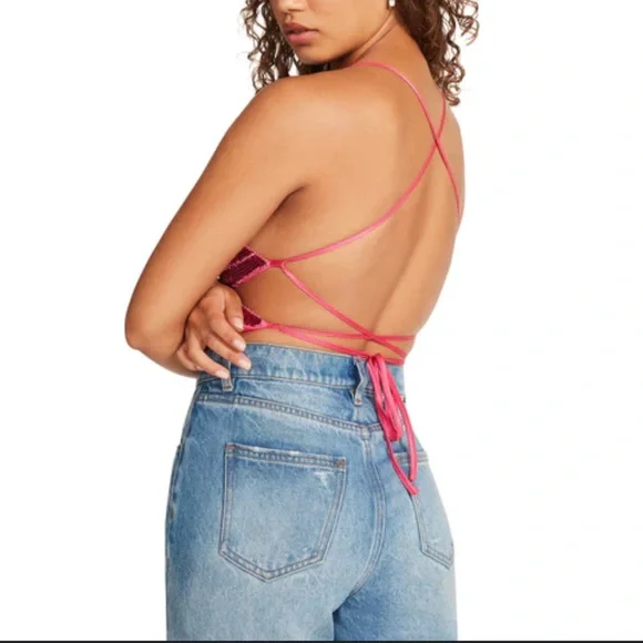 •nwt Steve Madden Kia sequins top women pink one size - Picture 2 of 4